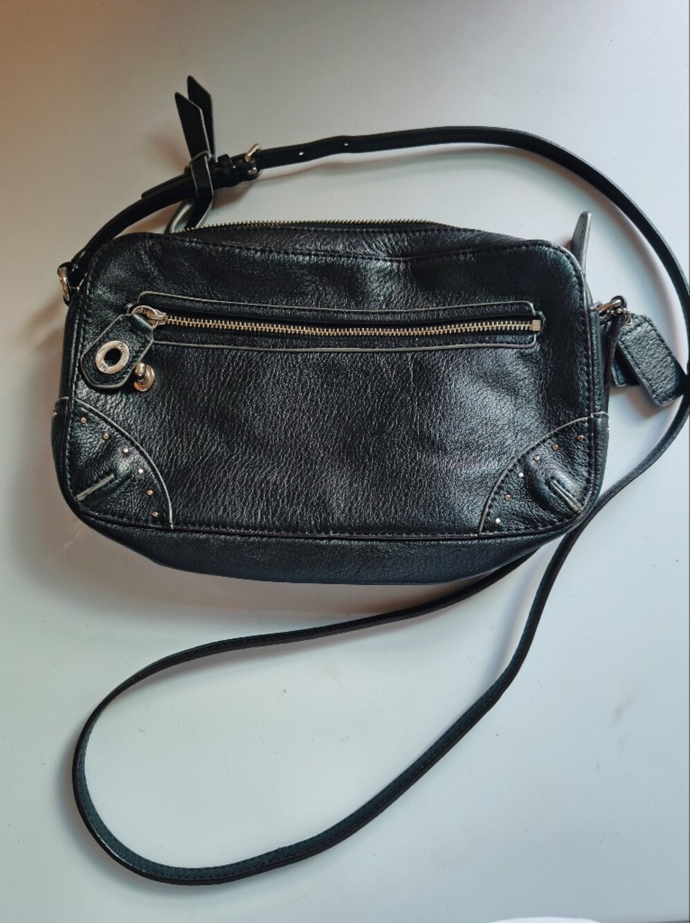 Coach Black Leather Crossbody Bag with Gold-Tone Hardware